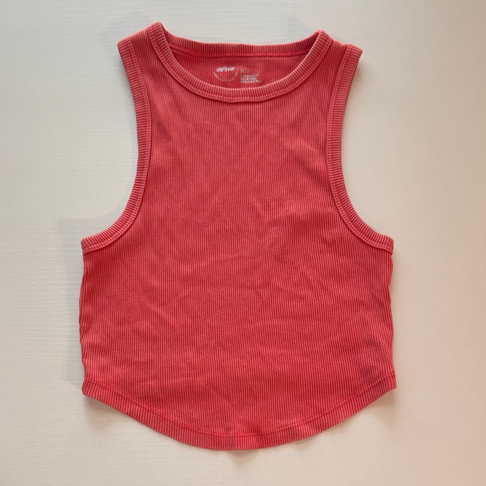 Aerie Cropped Coral Sleeveless Ribbed Tank Top